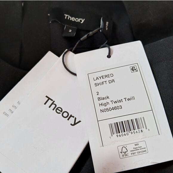 NWT - THEORY Women's Layered Cotton Shift Dress in Black Size: 2 - Picture 2 of 5